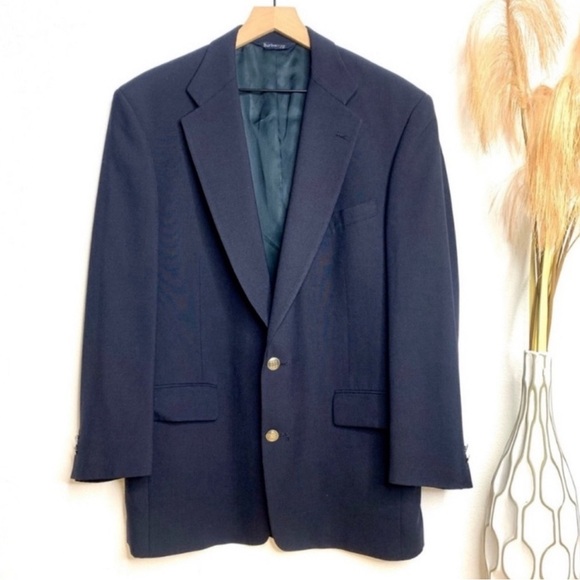 Burberrys Single Breasted 2 Buttons Blazer Navy Blue Jacket Size 42R - Picture 1 of 15